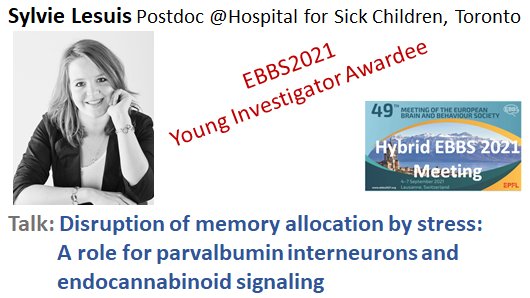 Meet Sylvie Lesuis, recipient of a Young Investigator Award at #EBBS2021 Brain and Behavior Meeting: ebbs2021.org/young-investig…
&amp; listen to her talk! 
Join us virtually Sept 4-8th (all time zones): ebbs2021.org
