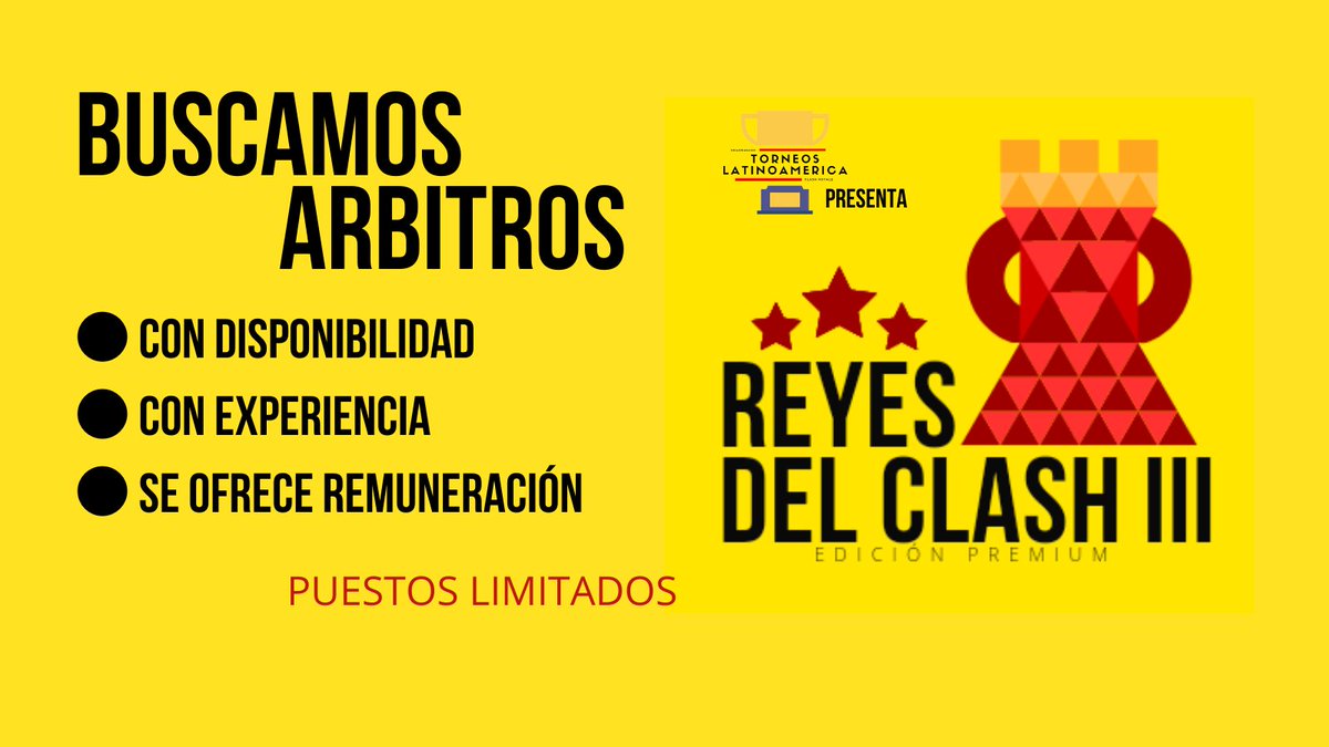 🟡ANUNCIO🟡

TL esta BUSCANDO ARBITROS para poder dirigir los partidos de #ReyesDelClash3.  

Mas info al MD. ❤ y  🔄 se agradecen bastante