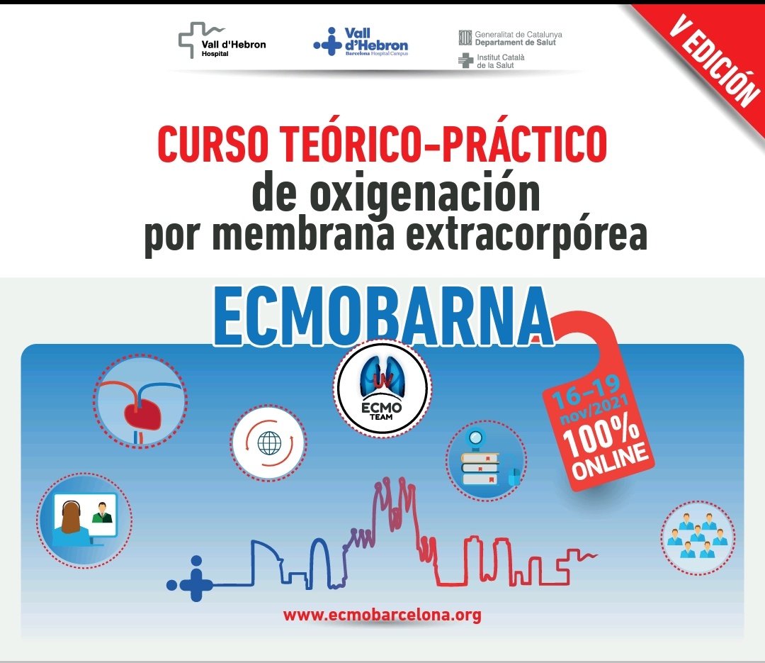 📢Curso #ECMOBARNA 2021📢
Programa e inscripciones en ecmobarcelona.org.
- 100% online.
- Casos clínicos interactivos.
- Talleres virtuales.
- Interacción con expertos. 
<a href="/CombesProf/">Prof_Alain_COMBES</a> <a href="/jan_belohlavek/">Jan Belohlavek</a> <a href="/FOAMecmo/">M Velia Antonini</a> <a href="/EcmoDiaz/">Rodrigo Diaz</a> <a href="/jrdelbrio/">Jordi Riera</a>
#ECMO #ECPR #COVID19 
<a href="/vallhebron/">Vall d'Hebron</a> <a href="/VHIR_/">Vall d'Hebron Institut de Recerca</a>