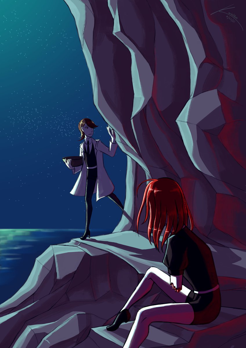 kordeliiius's tweet photo. My contribution to the HnK fanzine, "Paresthesia" @RutileZine
The concept I chose was Rutile's off-screen visit to Cinnabar's cave for repairs
#宝石の国 #housekinokuni #housekinokuni_fanart #ルチル https://t.co/GU5bChG8dd