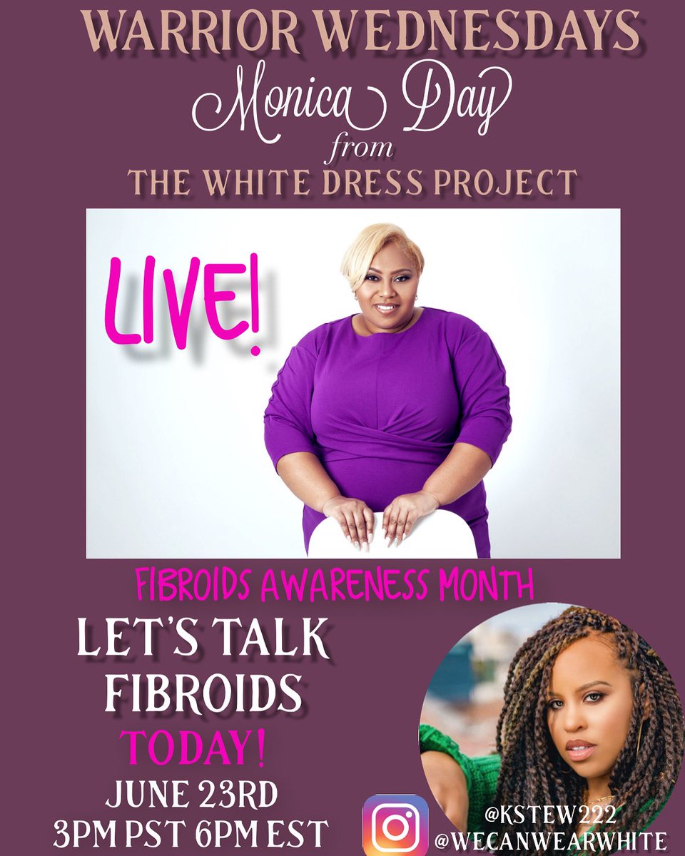 Join me and the beautiful Monica Day from <a href="/WeCan_WearWhite/">The White Dress Project</a> TODAY, IG LIVE at 3pm PST! We’re talking fibroids and the July 15th #NightInWhite event honoring #fibroidawarenessmonth! 🤍