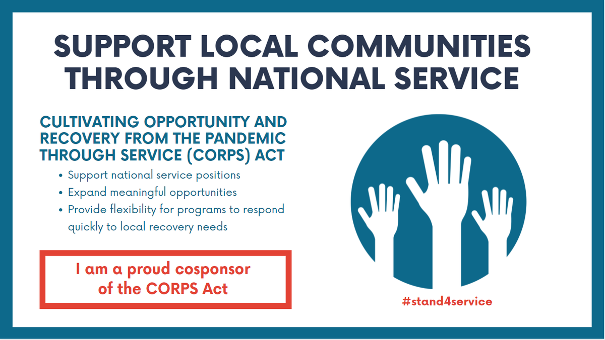 DorisMatsui's tweet photo. As #COVID19 continues, @AmeriCorps members have stepped up to serve their communities.
 
I'm proud to #Stand4Service with @RepDavidEPrice, @TomColeOK04, and @michaelgwaltz to introduce the #CORPSAct, which will make bold investments in our national service programs. https://t.co/4LmKaDbSlY