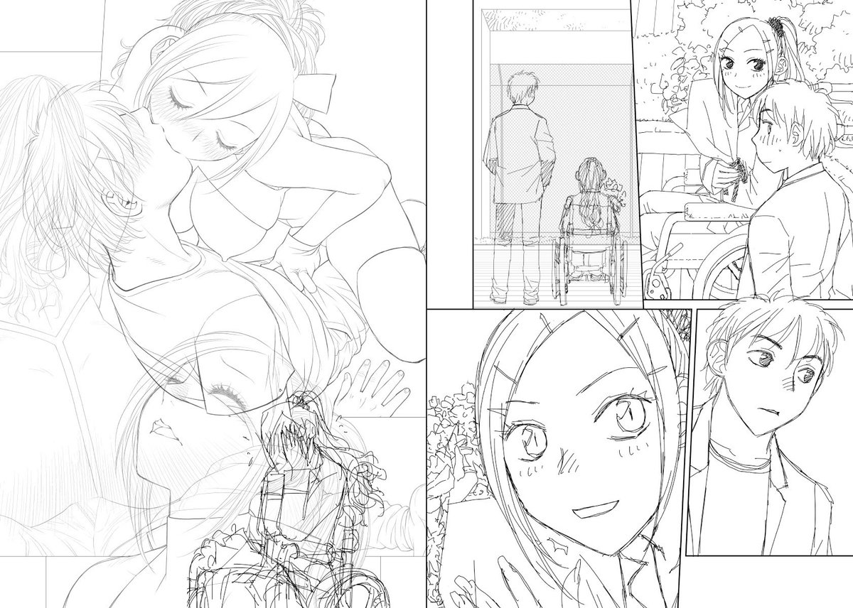 見開き単位で作業してた連載の下描き
台詞フキダシ擬音無しバージョン62↓

回想シーン続き…
回想シーンでも前に描いた絵では無くて、新規に描かないといけない場合もあります
いつも楽してるわけではないですよ〜

もうコレは凄くネタバラしになっちゃってますが、詳しくは単行本読んでね🙇🏻‍♂️ 