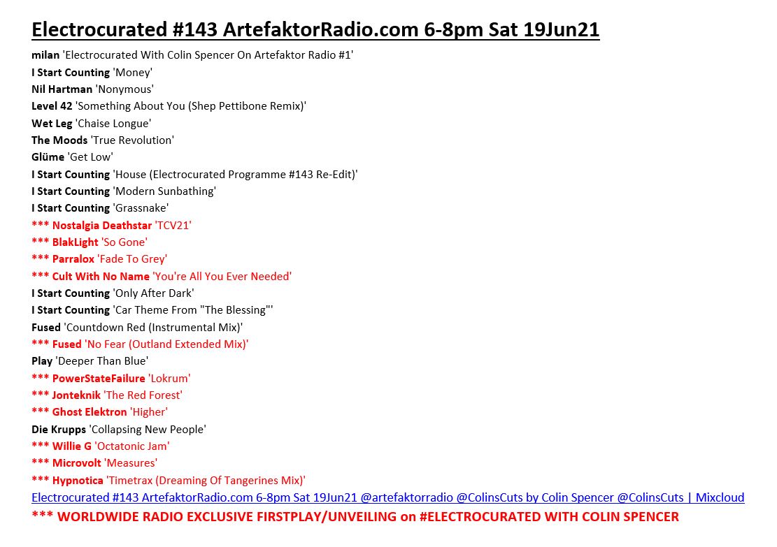 ColinsCuts's tweet photo. #Electrocurated #143
▶️https://t.co/SHydbJkElA
featured
at least
ELEVEN worldwide radio #exclusive firstplays/unveilings
amongst
the self-released artists and output of labels
including
@A1MRecords
@BlowUpRecords
@CherryRedGroup
@Dominorecordco
@IDIB
@MuteUK
@state_bass
#Survival https://t.co/2gFySDgF8B