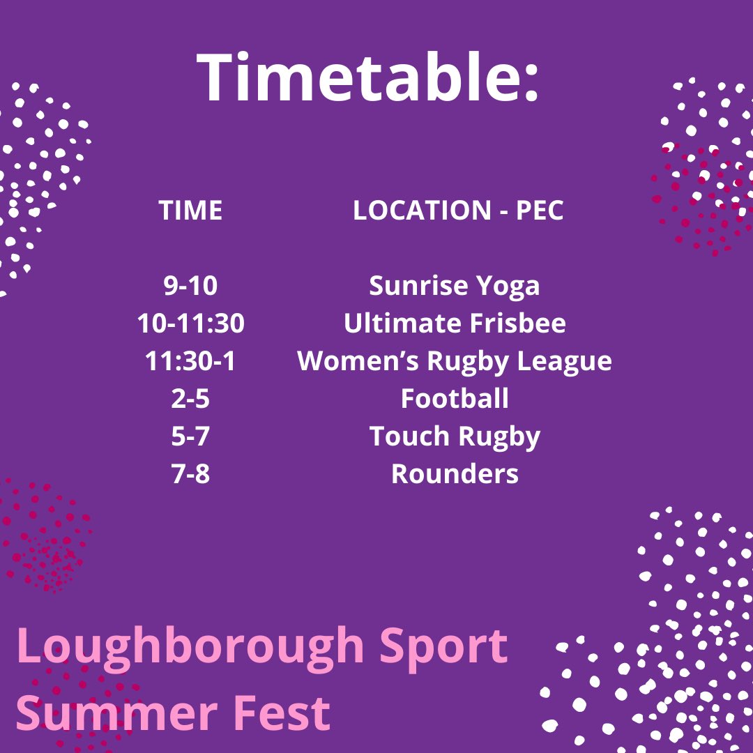 Are you ready? 

Summer Fest is back!! 💜 check the schedule of your favourite sport and get involved 👀 #lborofamily