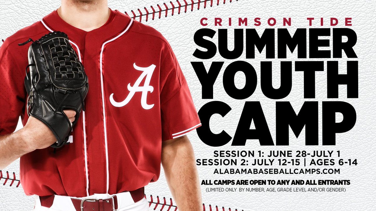 Alabama Baseball (@alabamabsb) on Twitter photo ⚾️ <a href="/AlabamaBSB/">Alabama Baseball</a> CAMPS ⚾️
Are you a grade school player looking for an excellent opportunity to learn and develop your skills on the diamond? If so, sign up now for our Summer Youth Camp before all the spots fill up bit.ly/3gWkYxn
#RollTide ⚾️ <a href="/AlabamaBSB/">Alabama Baseball</a> CAMPS ⚾️
Are you a grade school player looking for an excellent opportunity to learn and develop your skills on the diamond? If so, sign up now for our Summer Youth Camp before all the spots fill up bit.ly/3gWkYxn
#RollTide