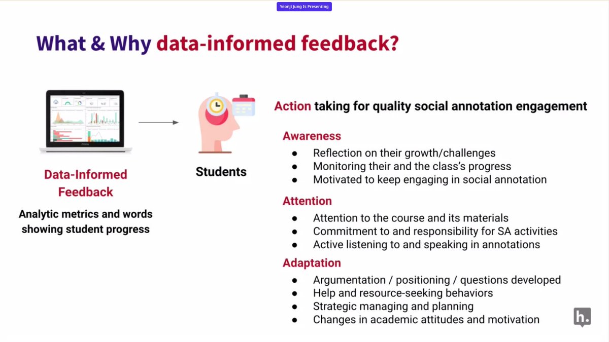 Jeremy Dean (@dr_jdean) on Twitter photo Appreciate <a href="/yeonji_jung/">Yeonji Jung</a>'s focus on how STUDENTS can benefit from data from social annotation activity. Too often the focus is on the data as informing the institution.
#ianno21 Appreciate <a href="/yeonji_jung/">Yeonji Jung</a>'s focus on how STUDENTS can benefit from data from social annotation activity. Too often the focus is on the data as informing the institution.
#ianno21