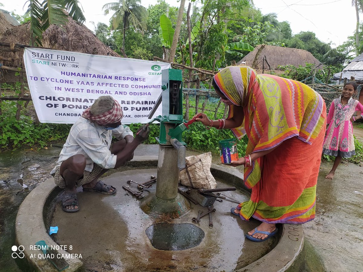 PRAGATIODISHA's tweet photo. Our community volunteers and local hand pump mechanics are doing disinfection of hand pumps including minor repairing in cyclone affected Jagula and Dosinga Grampanchyat of Chandbali block in asociation with  OXFAM community mobilizers.
#yasscyclone 
#bhadrak https://t.co/Q9qCS7XYpA