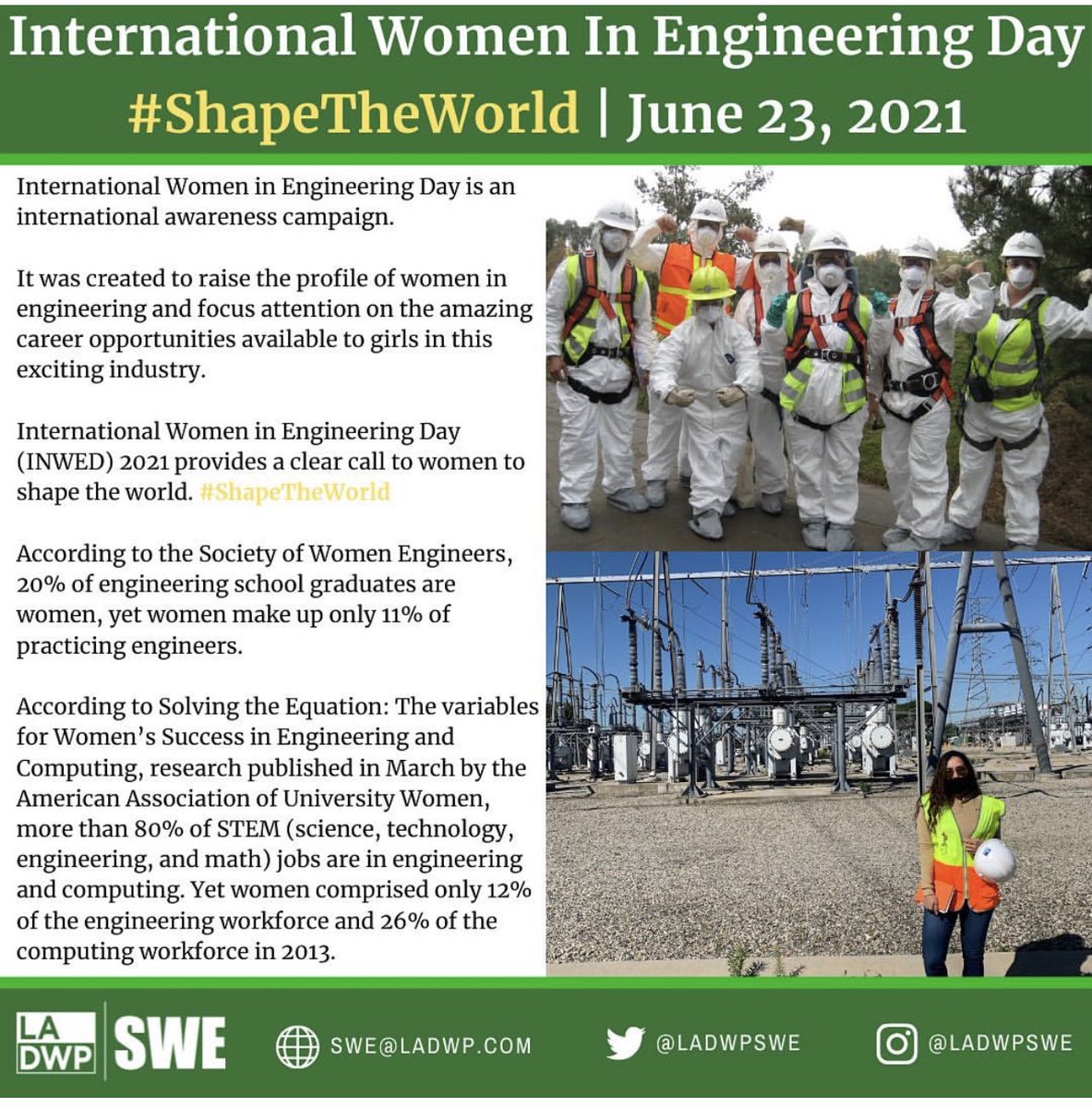 Happy International Women in Engineering Day!! 🙌🏽👏🏽👩🏽‍💼👷🏽‍♀️
#LADWPSWE #LADWPNSBE #WomeninEngineering