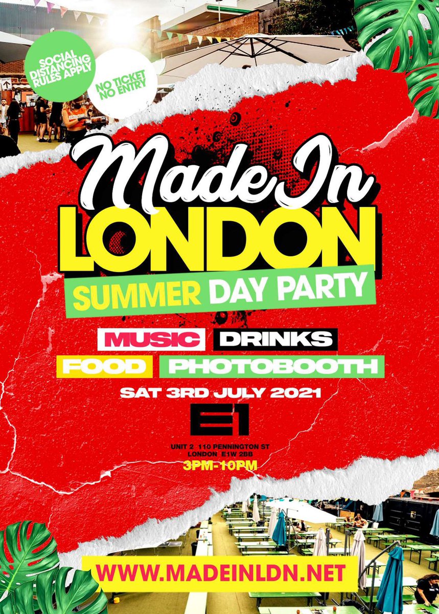 ★ MADE IN LONDON ★ ⁣⁣⁣
SUMMER DAY PARTY! ☀️ ⁣
⁣⁣
📆 SATURDAY 3RD JULY 2021 ⁣⁣
📍 E1 LONDON, TOWER BRIDGE ⁣⁣
⏰ 3PM - 10PM ⁣⁣
⁣⁣⁣
🎟 TICKETS OUT NOW! 
💻 MadeInLDN.net