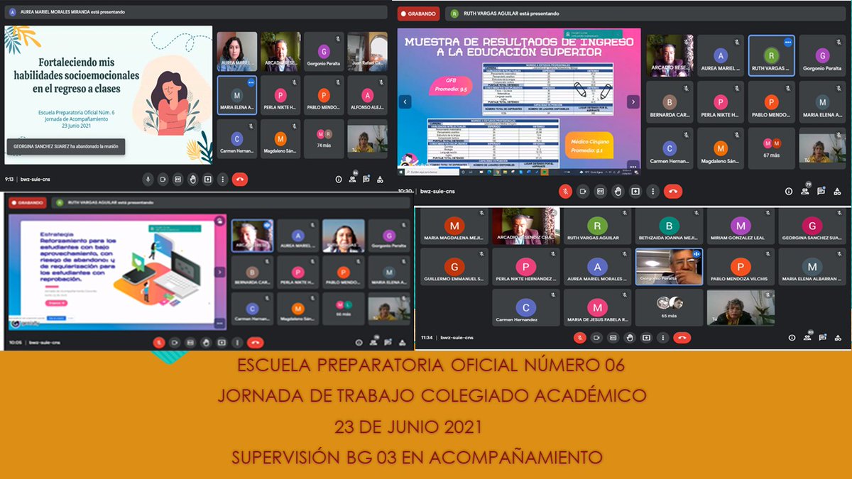SupervisionBG03's tweet photo. Las Instituciones Educativas BG 03, en desarrollo de Agendas de trabajo Colegiado en su fase de culminación Ciclo Escolar 2020-2021. Metas cumplidas y por cumplir.@israeljeronimol
@jorgegalileocv,@NoeOrtegaCamac1 @HectorUlisesCG1 @RicardoLopezSo4 https://t.co/PwSN9H3LTr