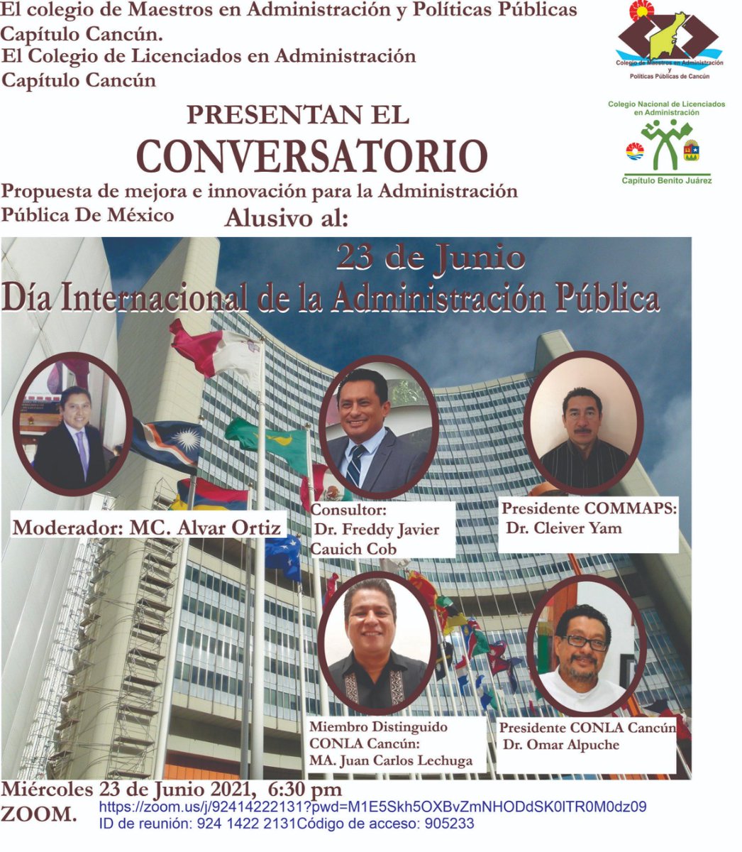 #DíaInternacionalDeLaAdministraciónPública invitan <a href="/COMAPPCancun/">COMAPP</a> <a href="/ConlaCancun/">CONLA Cancun</a>  Propuestas de Mejora e Innovación <a href="/mapachestec/">@MAPACHESTec</a> <a href="/chetubien/">Comunidad Chetubien</a> <a href="/iapqroo/">IAPQROO</a> <a href="/inap_mx/">INAP México</a> <a href="/leonpres/">leon lizarraga</a> <a href="/RECTORUS/">Dr. Efraín Gutiérrez</a> <a href="/PetraLlamas/">Petra Llamas</a> <a href="/IT_Chetumal/">TecNM - Chetumal</a> <a href="/MonicaValenciaD/">Mónica Valencia</a> <a href="/licsergiochago/">Sergio Chalé Gómez</a> <a href="/gemar66/">Dr. Germán Gabriel Marín Echeverría</a> <a href="/TheAlanAlexis/">Alan Alexis Juarez 🔥</a> <a href="/SamanthaBauMe/">Samantha Bautista</a>