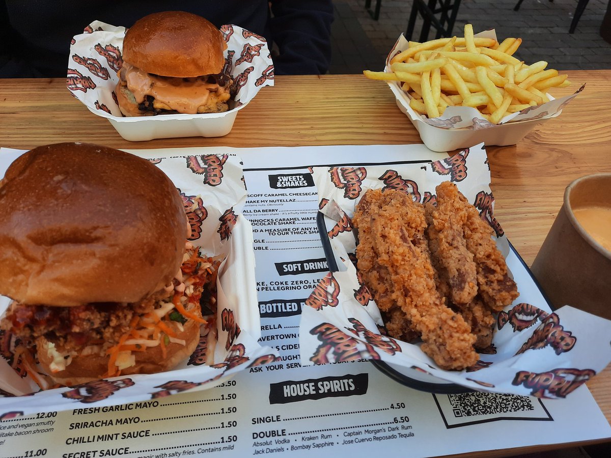 Fabulous <a href="/fupburger/">FUPBURGER</a> for supper sitting in the sunshine #burgers #chips #spamchips #CityofStories #Norwich