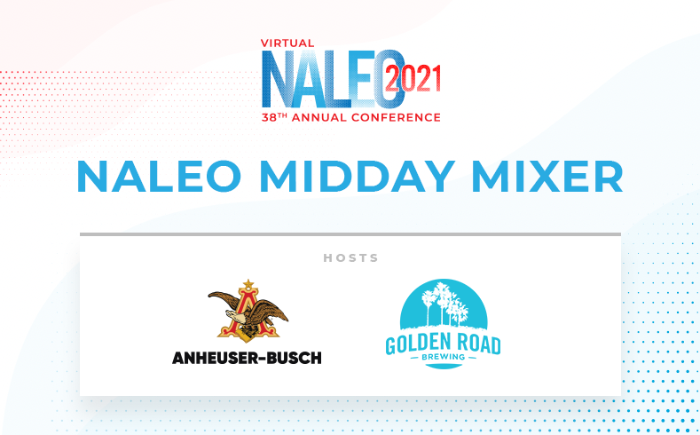 NALEO's tweet photo. Don’t forget to join us for the #NALEOVirtual ✨ Midday Mixer (accessible in the Networking Lounge) today at 2:00 P.M. – 3:30 P.M. PT/5:00 P.M. – 6:30 P.M. ET.
Grab your favorite beverage and show off your NALEO conference swag while listening to your Mixer DJ.🍹 🎧 https://t.co/xXdDh37Abh