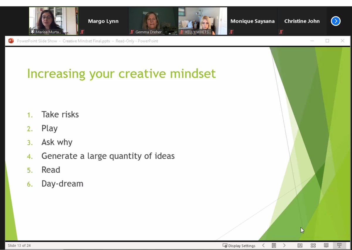 MLH860's tweet photo. The "Developing a Creative Mindset" session at #GWIL21 encourages us to break molds, be less self-censoring, and try some of the crazier ideas.  How many uses can YOU find for a common household object?  @foundation_acc   https://t.co/m5zHy7aJQR https://t.co/aVrBGWyRh4