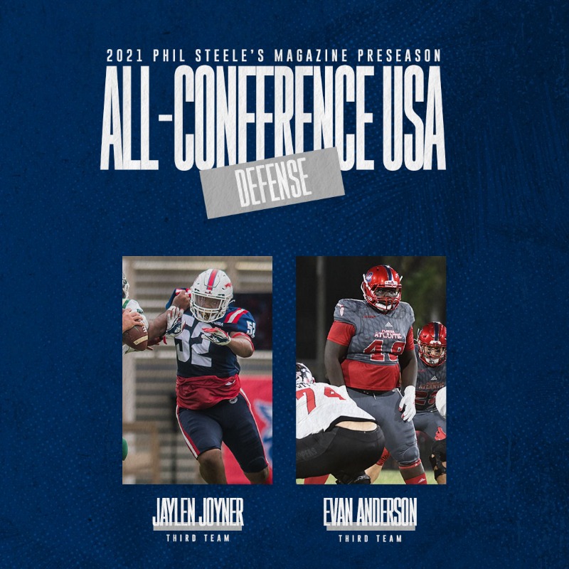 FAUFootball's tweet photo. 𝐄𝐢𝐠𝐡𝐭 of our guys have been named to @philsteele042's Preseason All-Conference USA Teams 💪

#WinningInParadise