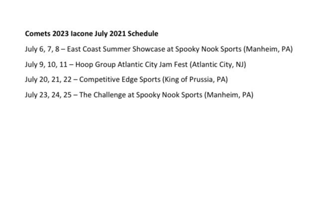 Comets Iacone - July 2021 Schedule!