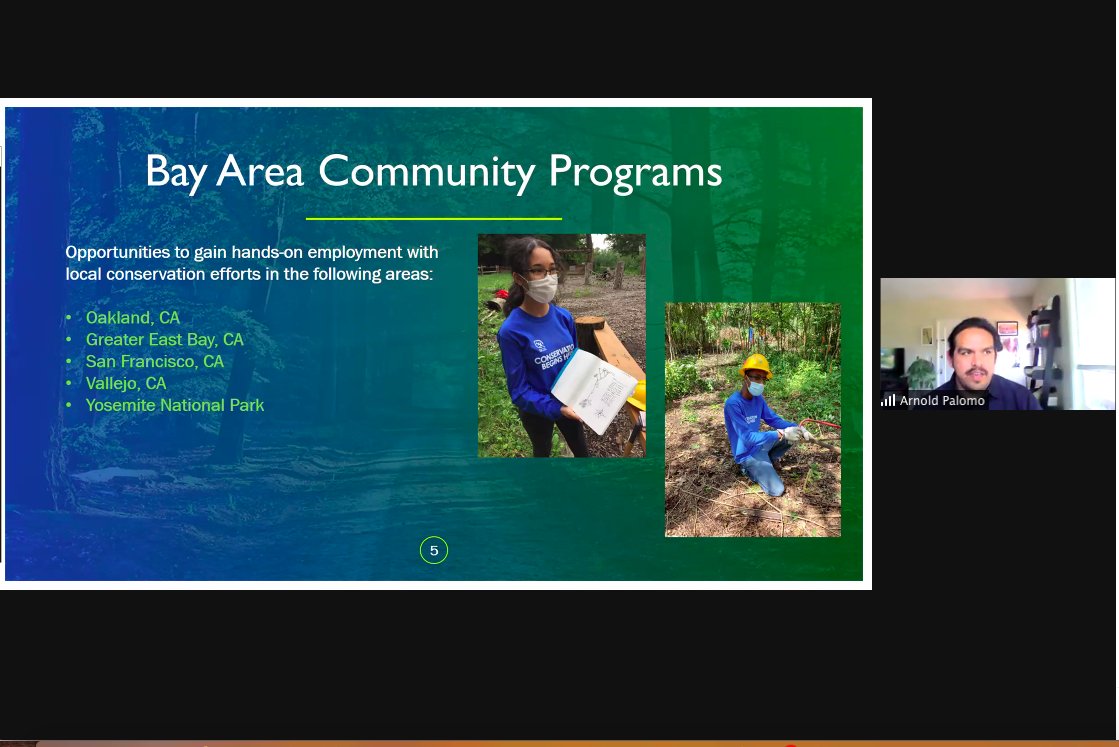 ed100_'s tweet photo. Getting involved in conservation can start at home! The Student Conservation Association's Arnold Palomo and Jenifer Huckabone tell Ed100 student leaders how they can get involved this summer. @the_sca #ed100ca https://t.co/8LfcLs3yAL