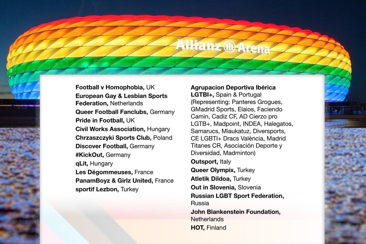 outsporteu's tweet photo. The open letter to @UEFA signed by federations, organisations, sports club around Europe about the #AllianzArena case and the 
situation of #LGBTI people in Hungary #GermanyvsHungary #RAINBOWSTADIUM @ILGAEurope @eglsf @EuSport @EU_Commission @FvHtweets 

https://t.co/1GyZ87irX5 https://t.co/Pwq70tsAX9
