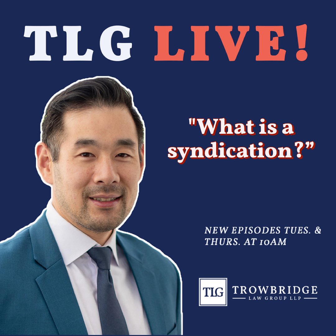 law_trowbridge's tweet photo. Tomorrow on Facebook live with @j0nnieh “What is a Syndication?” Tune in at 10:00am pst: https://t.co/0H0dZcSmKd #syndication #crowdfunding #realestateinvesting #muktifamilyinvesting #tlg #lawyers #live #facebook #information https://t.co/lK1VHSZQWM