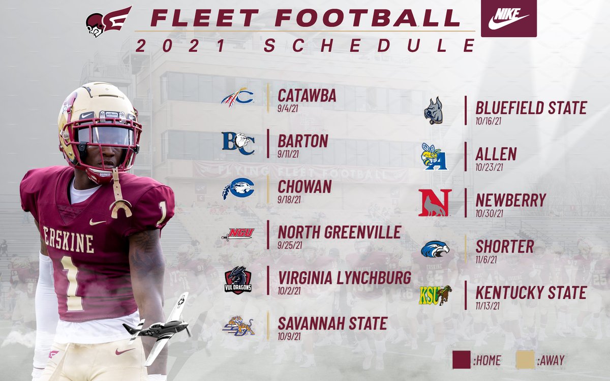 Our 2021 schedule is official! 7 home games. 4 away games. Visit erskinesports.com for more details. 

#TheFleetWay #TheFleetWay