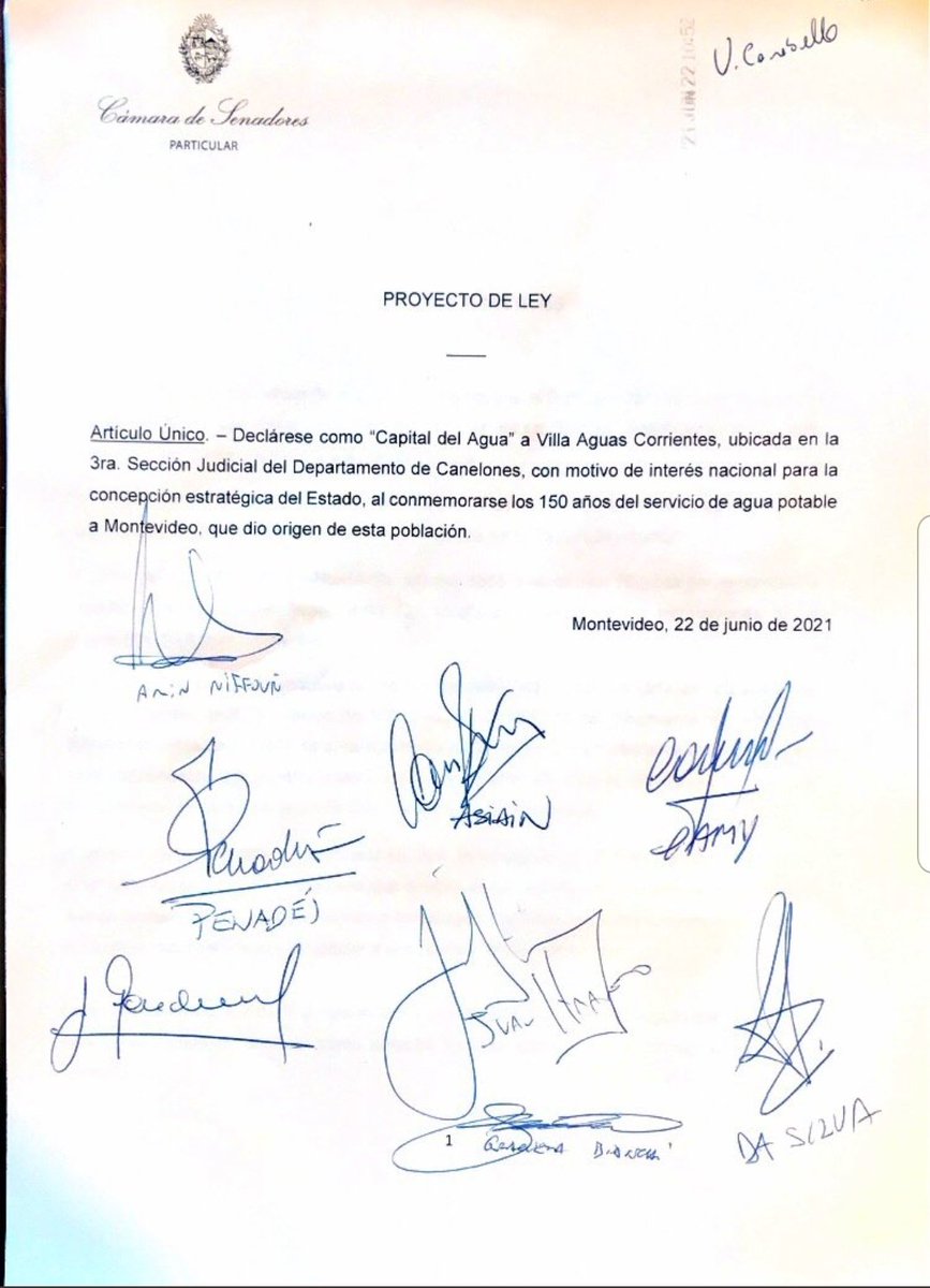 niffouri's tweet photo. Compartimos Proyecto Ley presentado en jornada de ayer, para que Aguas Corrientes sea declarada «Capital del Agua», con motivo de cumplirse el próximo 18/07 los 150 años de la llegada de agua a Mvd y luego zona metropolitana. Cumpliendo viejo anhelo de vecinos de dicha localidad. https://t.co/zTLyw67xFV