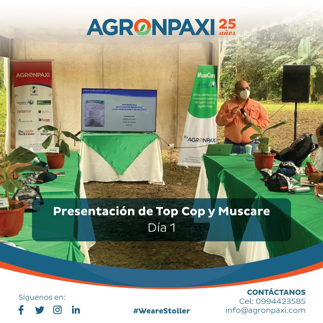 agronpaxi's tweet photo. Te compartimos imagenes de primer dia de campo presentando Top Cop y MusaCare en parcelas experimentales en la zona de Quevedo. Gracias a nuestros apreciados clientes por este aprendizaje. 

#Stoller #Ceradis #MusaCare #TopCop #Agricultura #Ecuador #Banano #Fungicidas https://t.co/s6KI5AxVqJ