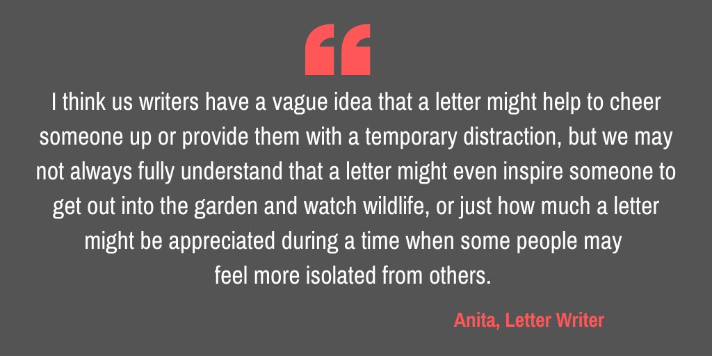 frommetoyou01's tweet photo. We love to receive feedback from our #letterwriters. Anita has absolutely hit the nail on the head here about how a letter from a stranger can inspire, change the mood and lift the spirits of the recipient. Thanks Anita ๐๐#NationalWritingDay
#CharityHour @CharityHourUK https://t.co/NiAik6Mr7y