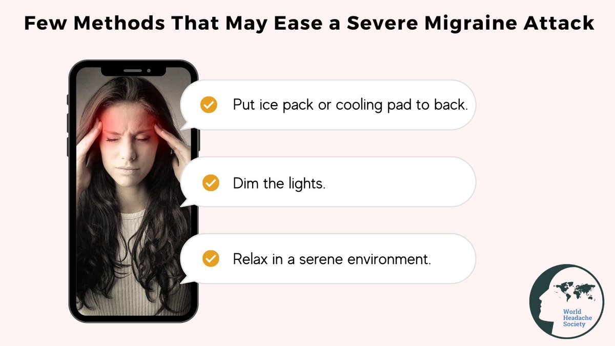 WorldHeadache's tweet photo. Non-pharmacological methods to ease a severe migraine attack.
#migraine #migraineawareness #headache #clusterheadache #HeadacheConnection #health #healthcare #migrainesupport #chronicpain #MHAM #MentalHealthAwareness https://t.co/Zoumr5xvzH