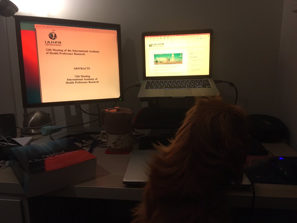 NeuroRicci's tweet photo. Up bright and early (it’s 5am(!) in Melbourne) to attend my first IAHPR meeting. Looking forward to connect with the health preference community! It’s still dark outside, but I’ve got my chai tea ready and my puppy on my lap-am I doing this right?! #IAHPR #ECRchat https://t.co/K3TBMJqBVN