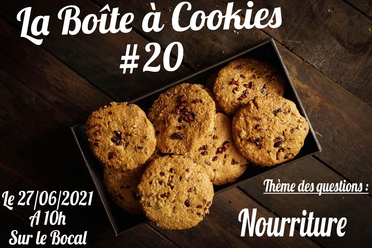 Dimanche matin, c'est tournée générale de cookies dans la Boîte à Cookies #20 pour parler de Nourriture et de JDR ! Et pour ça, vous êtes bienvenus à dix heures, sur le Discord du Bocal ! Et si avant vous avez des questions, n'hésitez pas ! 🥰
#JDR