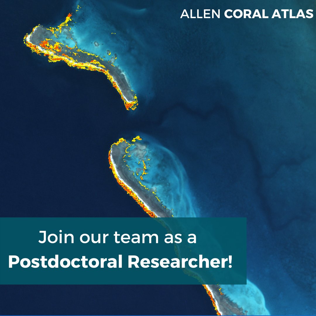 AllenCoralAtlas's tweet photo. Join our team! The #AllenCoralAtlas is searching for a Postdoc Researcher to develop new approaches that integrate multi-sensor satellite remote sensing with field-based information to generate new &amp; improved coral reef monitoring products. Learn more at https://t.co/udrXlT2nIH https://t.co/wx4vkEy5kB