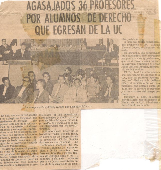 RelatosCamoruco's tweet photo. Henry tuvo una fructuosa etapa en la que se dedicó al ejercicio de la abogacía. Egresó de la Facultad de Derecho de la Universidad de Carabobo en 1965, y destacó con uno de los mejores rendimientos académicos de su promoción. Sus profesores lo recuerdan con agrado. https://t.co/g6SMhFOqut