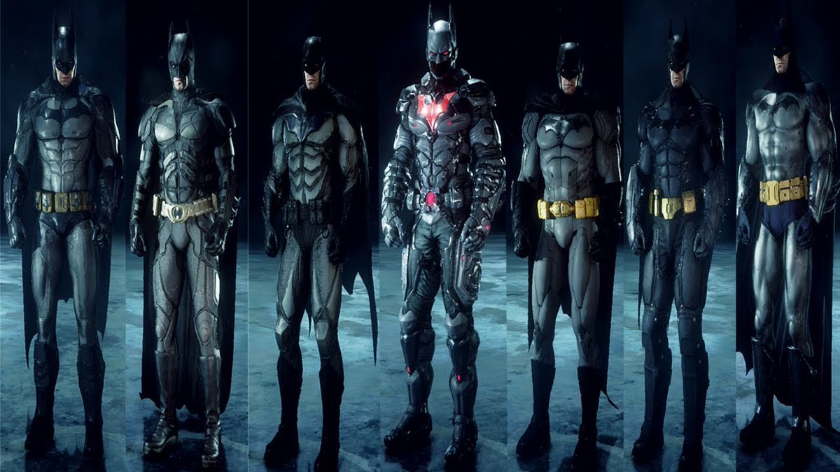 Как получить костюм в игре. Аркхем Найт костюмы. Batman Arkham Knight костюмы. Бэтмен Аркхем Найт. Бэтмен будущего Аркхем Найт.
