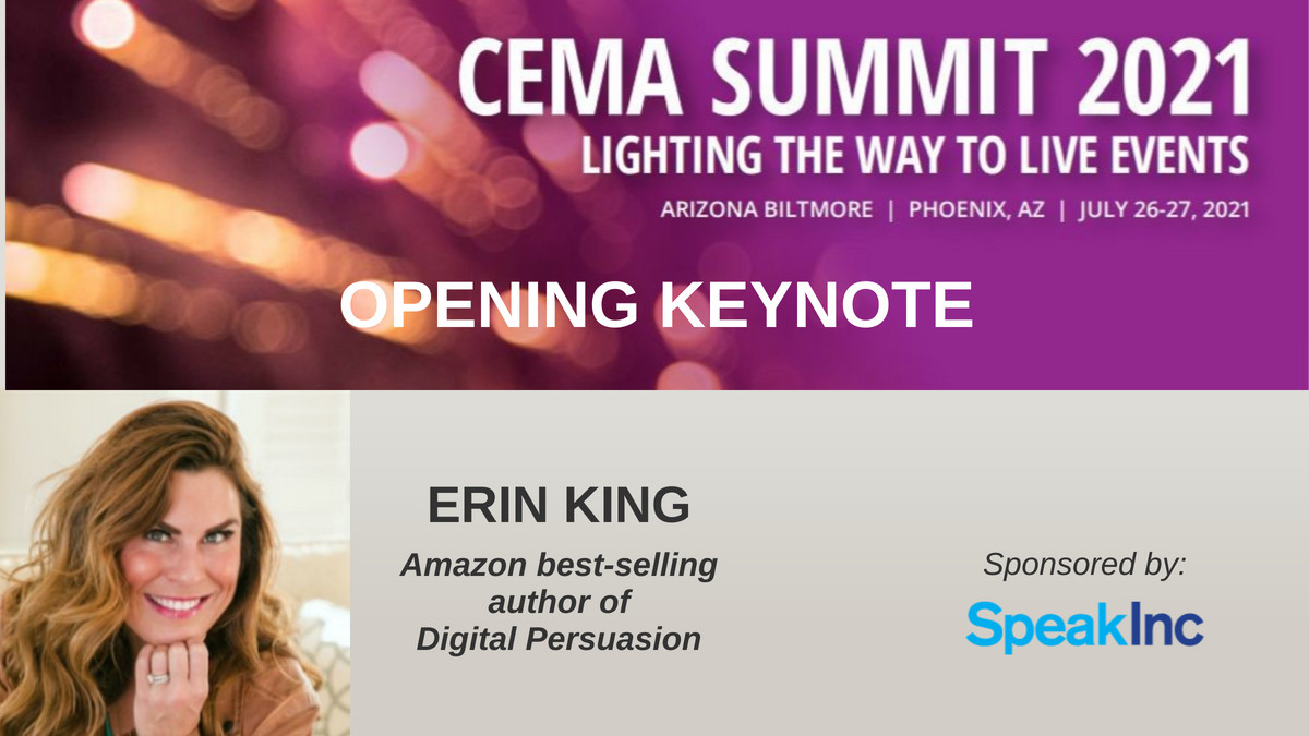 cemaonline's tweet image. #EventExecs #MeetingProfs Join our keynote as luminary Erin King discusses “Big Deal Energy” --what we’ll all need as we are “Lighting the Way Back to Live Events” #CEMASummit2021 July 26-27 Arizona Biltmore Register here: cemasummit2021.com Thanks @speakinc  for sponsoring!