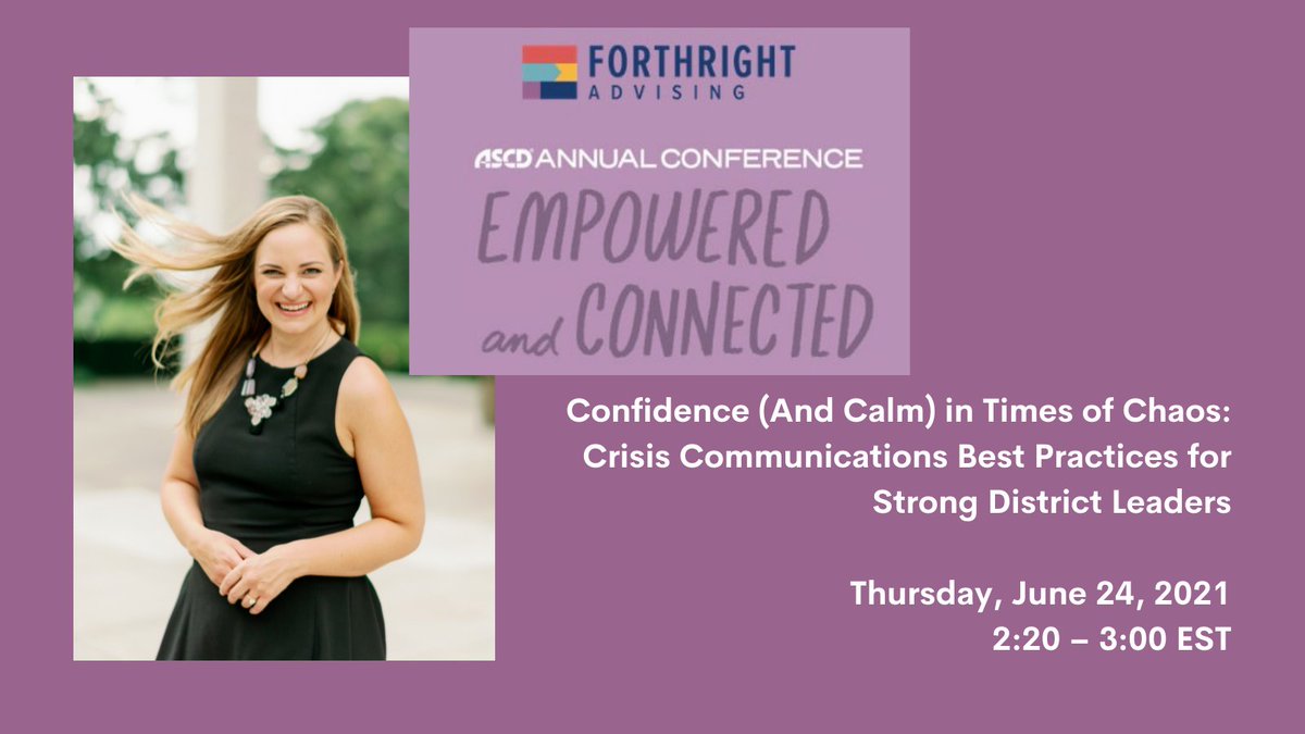 Today's the day, #ASCDAnnualConference!

Katie Test Davis is going to help YOU confidently prepare for your next comms crisis! 

You'll leave with the latest data &amp; tools to keep yourself &amp; your team going while keeping folks informed.

See ya soon! 

s7.goeshow.com/ascd/empower/2…