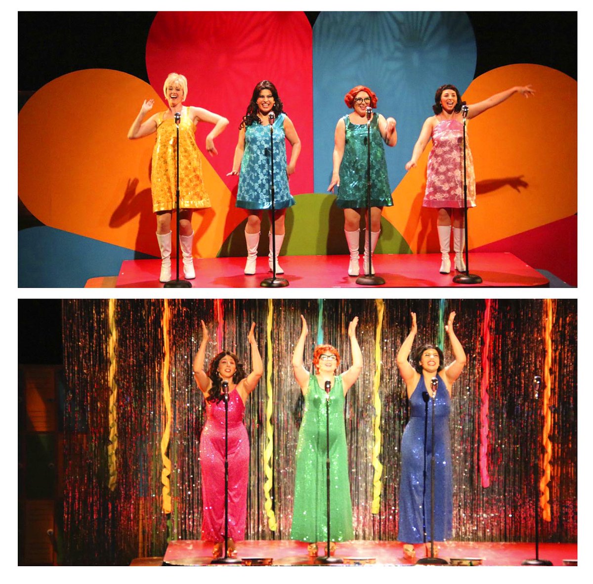 PSSTGA's tweet image. In the top image, the start of Act 1, there are 4 Wonderettes on stage. In the bottom image, the start of Act 2, there are only 3. Learn why by coming to see (or setting up a livestream for) one (or more) of the 3 shows left.

Info:
conta.cc/3vF4tet

#psstga #psstga21