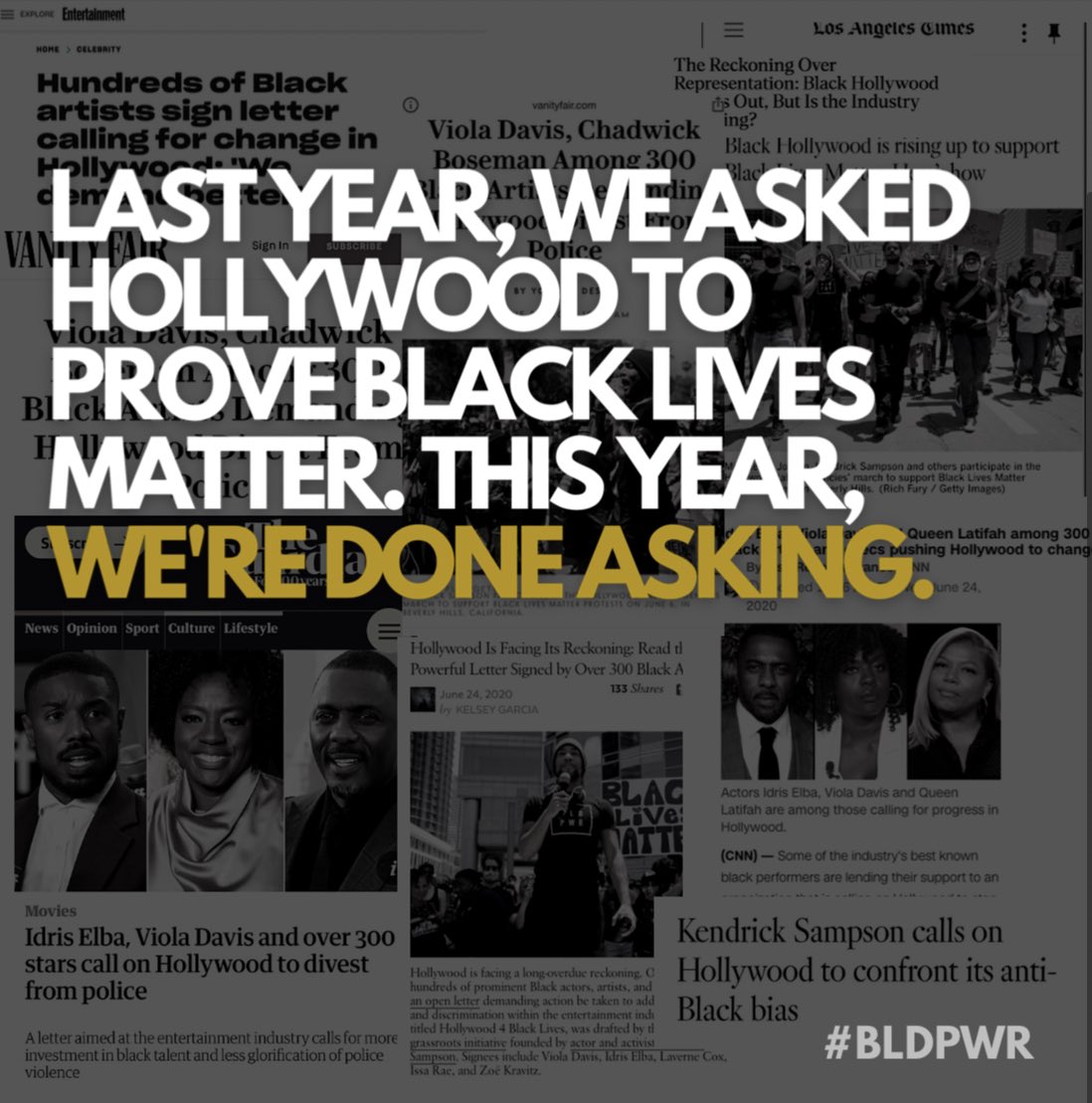 It’s been 1 year since @WeBldPwr launched #Hollywood4BlackLives, with a letter demanding Hollywood divest from racism within the industry & invest in inclusivity & safety. Hollywood needs to do better. And we’re done asking politely. Learn more at bit.ly/3gQQNZG