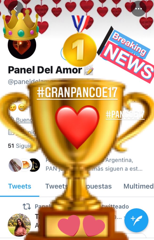 holapancoe's tweet photo. @paneldelamor sos el #GranPancoe de #Pancoe17 puro #AMOR !! Elegida x unanimidad y tanto amor dado!!
Felicitaciones por crear un reino donde el compartir, la belleza y el disfrute nos endorfino la experiencia!! #GraciasTotales https://t.co/B9mEWe5JTt