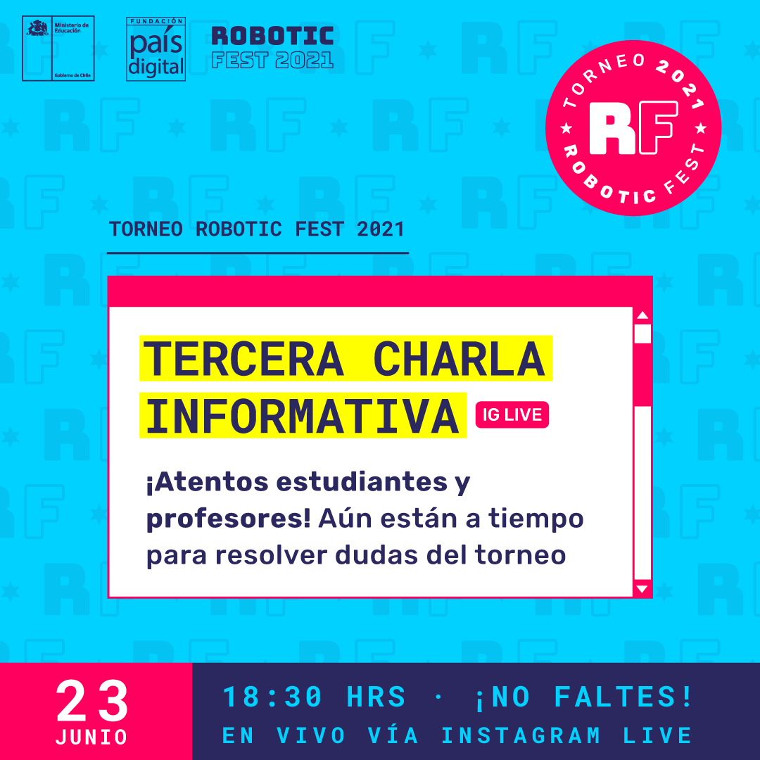 fpaisdigital's tweet image. ¡No te lo pierdas!
Hoy, desde las 18:30hrs estaremos en la tercera charla informativa del Torneo #RoboticFest2021🤖
Aprovecha de conectarte y resolver todas las dudas que puedas tener sobre el torneo.
¡Los esperamos en el #Instagram de #RoboticFest! 
📲instagram.com/roboticfest/