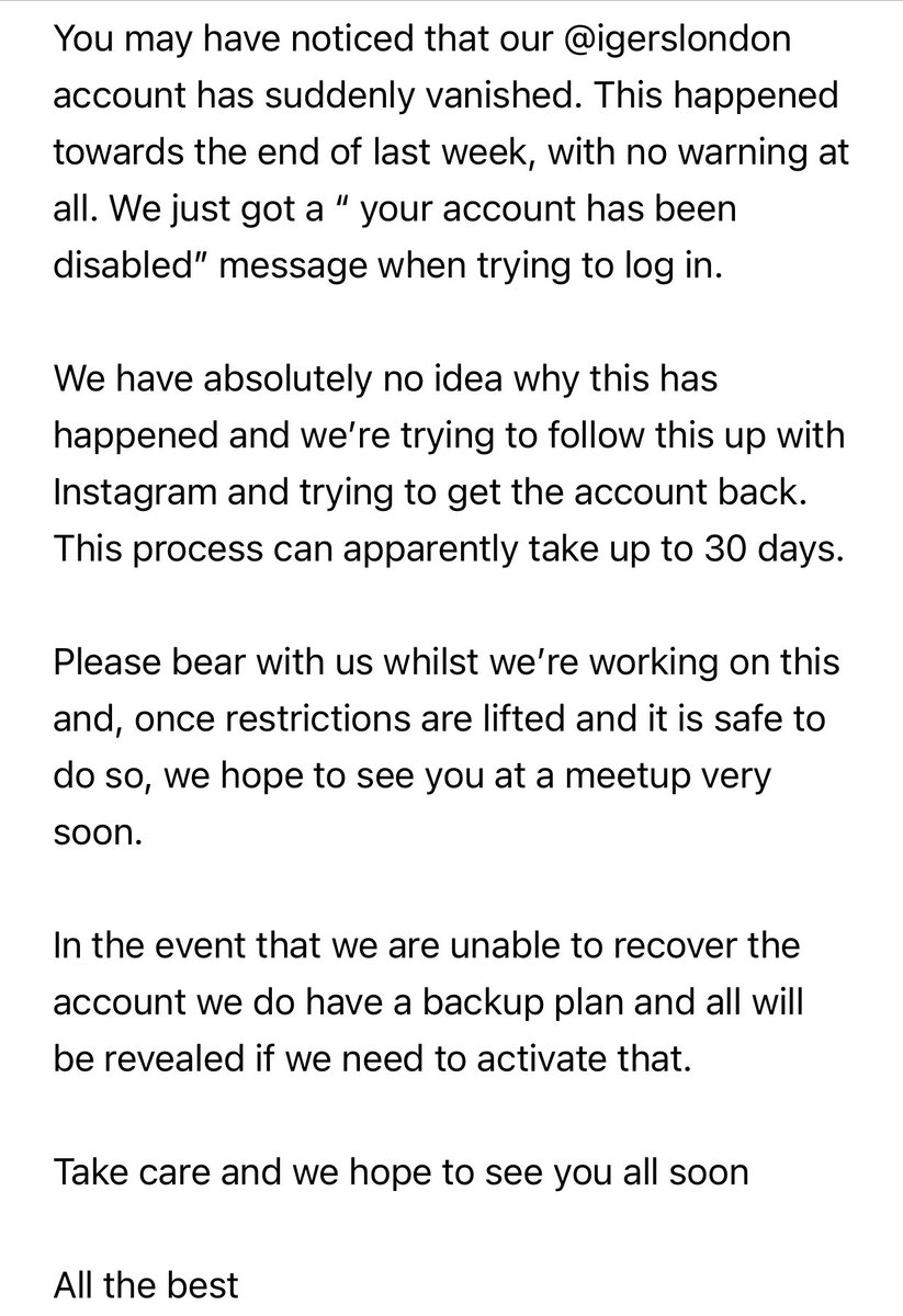 A message from the Team about our Instagram account