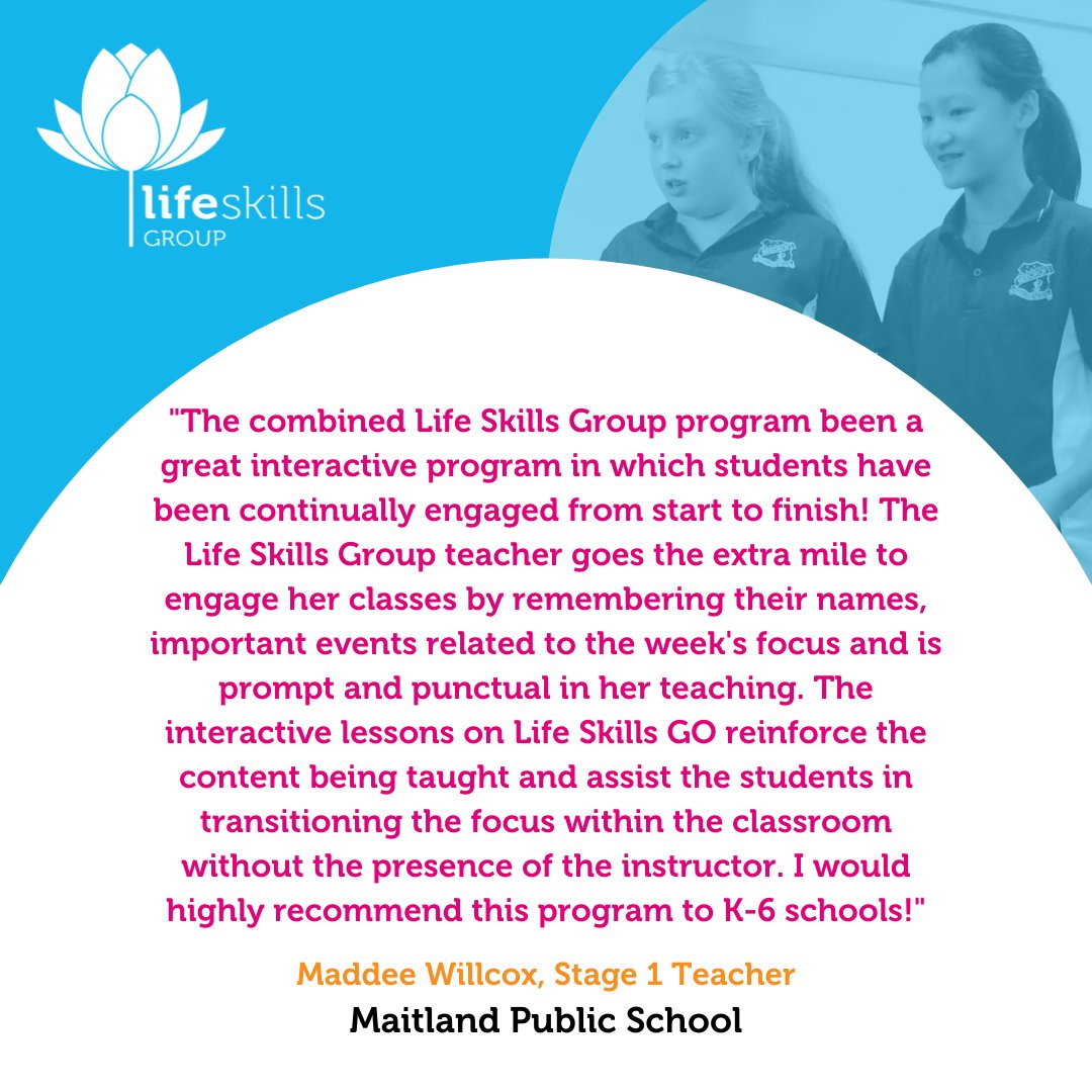 lifeskillsgo's tweet image. We love hearing the impact of our combined In-School Programs and Life Skills GO learning platform on the students of Maitland Public School. Explore our range of programs which help K-6 students build key social emotional skills: bit.ly/2SA7Bed #primaryteacher