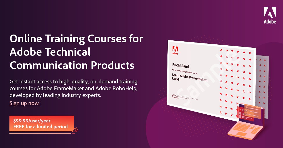 AdobeCare's tweet image. Get quick access to high-quality, on-demand training courses designed by prominent industry experts for your favorite tools like Adobe #FrameMaker and Adobe #RoboHelp: adobe.ly/3zBiwF6
#TechComm #OnlineCourse #FrameMakerCourse #RoboHelpCourse