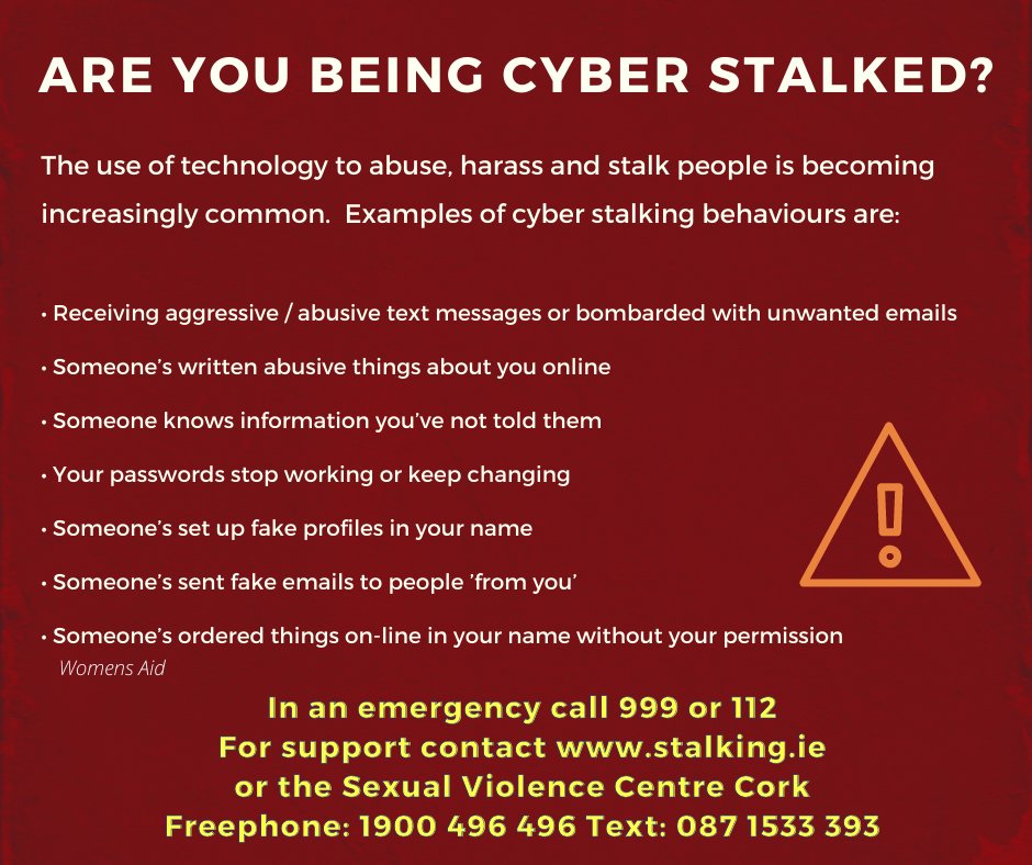 Sexuality_Insig's tweet photo. Stalking is a pattern of behaviours which are harmful ๐
Victims of stalking feel fearful and change their daily routines in an effort to protect themselves.
@share_ireland @SVCCork @Stalking_ie
#StalkingAwareness #supportchangelegislate @maria_mellins https://t.co/wLJh86H8fM