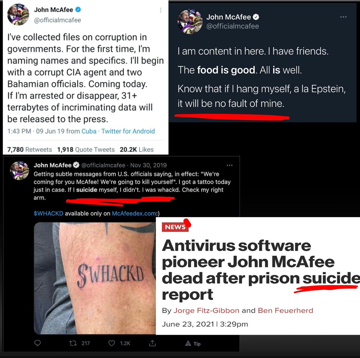 DZT666's tweet photo. John McAfee got Epstein'd. RIP
#McAfee https://t.co/BY8ShE5hX5