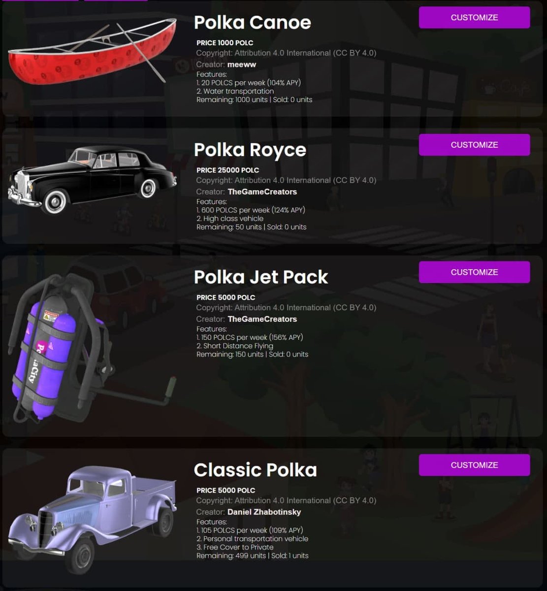 PolkaCity's tweet photo. INTRODUCING NEW #POLKA 3D&amp;AR #NFTS 

🛶 Polka #Canoe  

🏎 Polka #Royce

💺 Polka #Jetpack

🚙 Classic #Polka

🌐Feel free to check our asset page for the details: https://t.co/HZYW3MjHwn

#NFT #Polkacity #DeFi #Uniswap #BSC https://t.co/2uUBUVLGXn
