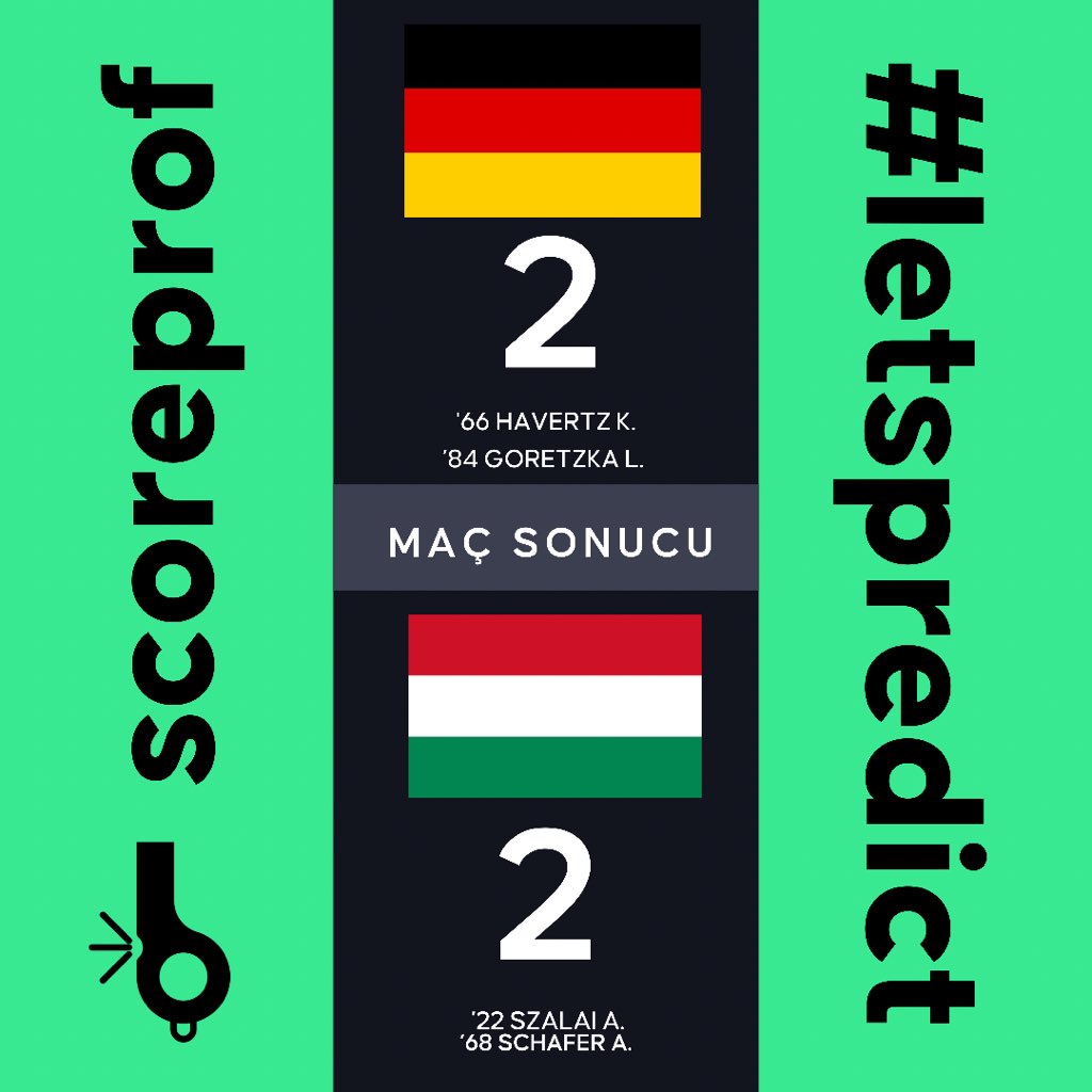 ScoreProf's tweet image. Almanya - Macaristan / Maç Sonucu #ScoreProf #LetsPredict #euro2020 #germany #hungary #gervshun