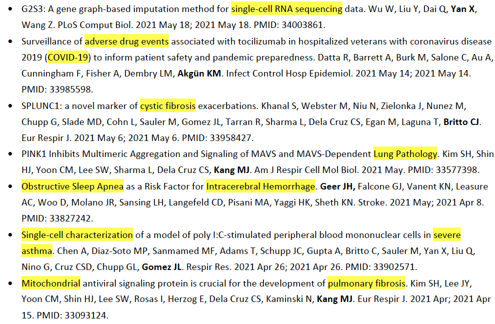 KaminskiMed's tweet photo. Papers are not everything - but they are pretty cool - in first 5 months of 2021, despite #COVID19, our faculty and fellows  authored or coauthored >80 papers. Here ➡️are some  #MustRead #BestFellows #BestFaculty #SimplyBest #ThisIsYalePCCSM https://t.co/0tLQKHuKMg https://t.co/i81ul9Ylm9