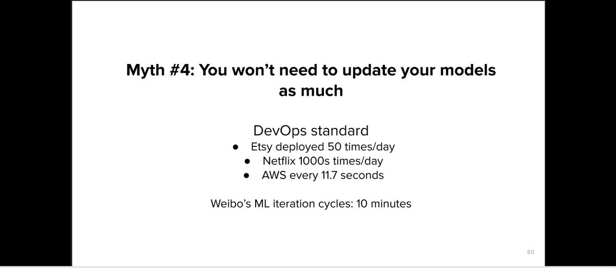 HBAkirmak's tweet image. 6 myths of #machinearning. Source: #cs329 ML Systems Design course slides. @stanford