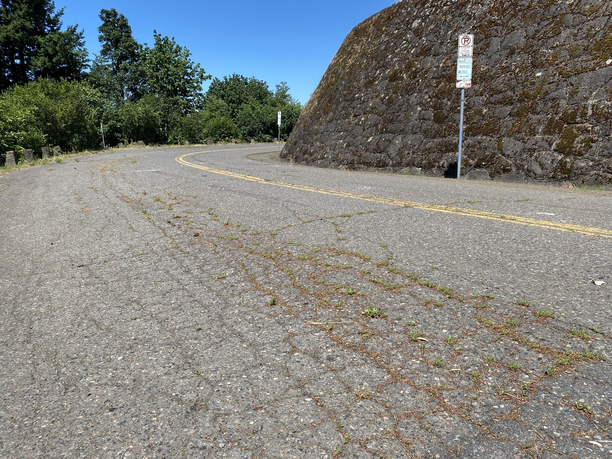 <a href="/PDXParksandRec/">Portland Parks & Rec</a> guys! It may be hard to see in photo but there is a ton of glass on the road atop rocky butte. Can anybody do anything about this? Or it just no-mans land from now on…?